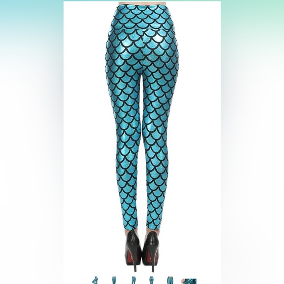 NEW! Zimu mermaid leggings. Metallic blue/black fitted leggings. Size small. - Picture 3 of 7